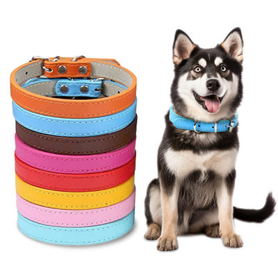 comprar Collar de perro de cuero marrón amarillo púrpura rosa Collar de gato de cuero personalizado Fabricación en línea