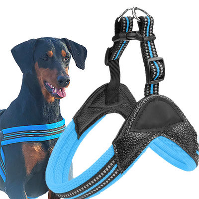 comprar Arnés de perros de PU azul negro con correa y correa para cachorros Fabricación en línea