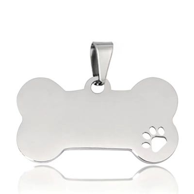 comprar Etiquetas de nombre de perro de acero inoxidable Etiquetas de identificación de perro de color azul plateado grabadas Fabricación en línea