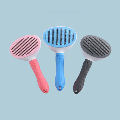 comprar Peinado de peluquería para mascotas Peinado de peluquería para perros gris Cepilla de limpieza automática Slicker portátil Logotipo personalizado Fabricación en línea