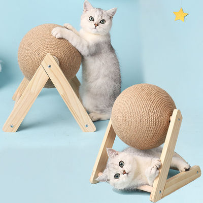 comprar Juguete de pelota de rascado para gatos de madera Sisal tablero de pelota de cuerda Juguete de pie triturador para gatos y muebles para mascotas Fabricación en línea