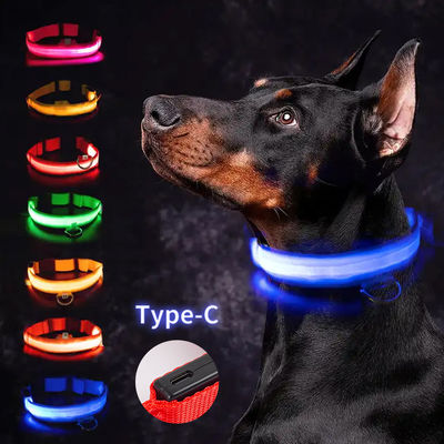 Collar para perros LED impermeable ajustable USB Tipo-C recarga de patrón sólido luz intermitente