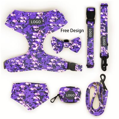 Diseñador de patrones de impresión personalizados Conjunto de arneses para perros suaves con collar de chaleco ajustable con correa y bandana de arco en varios colores