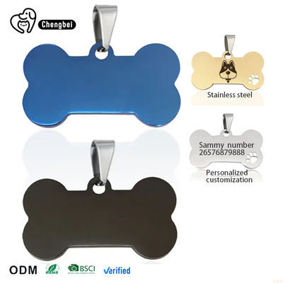 Etiquetas de identificación de perros de acero inoxidable tallada 2cm-6cm SS Etiqueta de perros Negro Azul