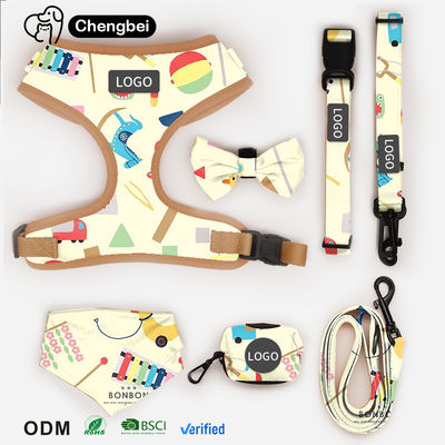 Diseñadores de patrones personalizados Conjuntos de arnés de mascotas de poliéster reversible con correa de cuello personalizada y conjunto de arnés de perro impermeable