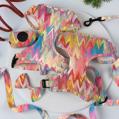 Neoprene Color personalizado perros conjuntos de arneses con diseñadores de lujo correa de metal correa y cuello