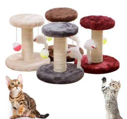 Los gatos de Navidad rascándose en los postes de madera sólida el gato rojo marrón rascándose en el poste