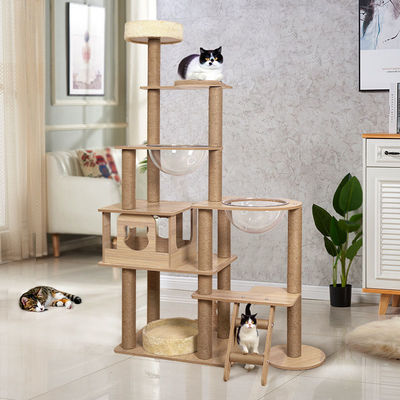 Gato Juego Activo Juguete Casa Alta de varios niveles Árbol de Actividad de Gato con Postes de Rascado Sisal Actividad de Madera Casa de Juegos de Gato