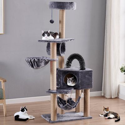 Casas de rascador de madera grandes Torre gatos Árbol hecho de tela de sisal y tablero de madera para tamaños personalizados