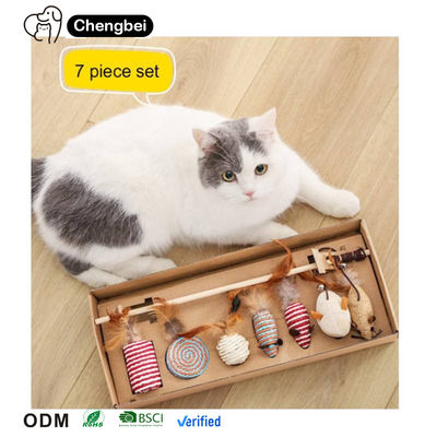 Cat Teaser Juego de juguetes de gatos Interactivo Conjunto de regalo de madera 7pcs Cat Teaser Wand para gatos