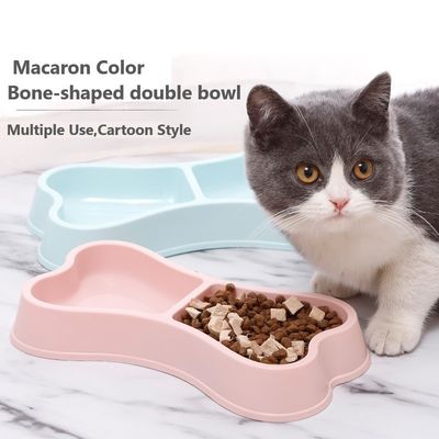 Cuencos para mascotas Alimentadores sostenibles de color de macarrón forma de hueso Cuenco de comida doble para perros y gatos