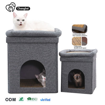Cuadro de escalada para gatos Doble plegado Plataforma de pozo de arena para gatos frescos Luxoso y cómodo