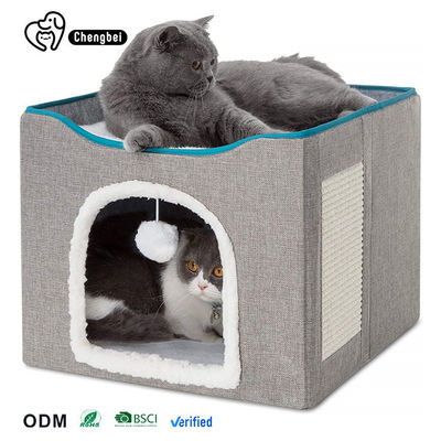 Perrito cálido Dormido de tela de doble capa Cueva de gatos Popular Casa de gatos grande plegable en interiores